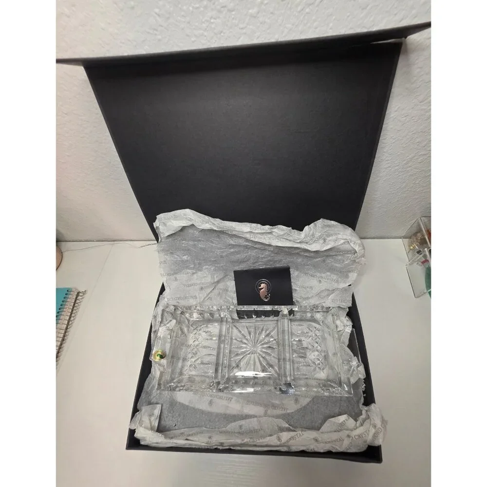 New Waterford Crystal Lismore 3-Part Handled Serving Tray with Box